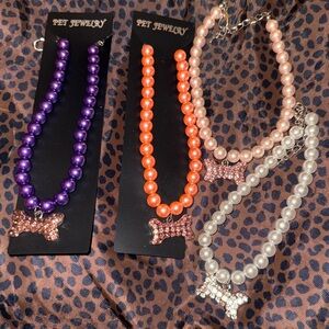 Pet Pearl Necklace Set - Purple, Bright Pink, Pale Pink, White